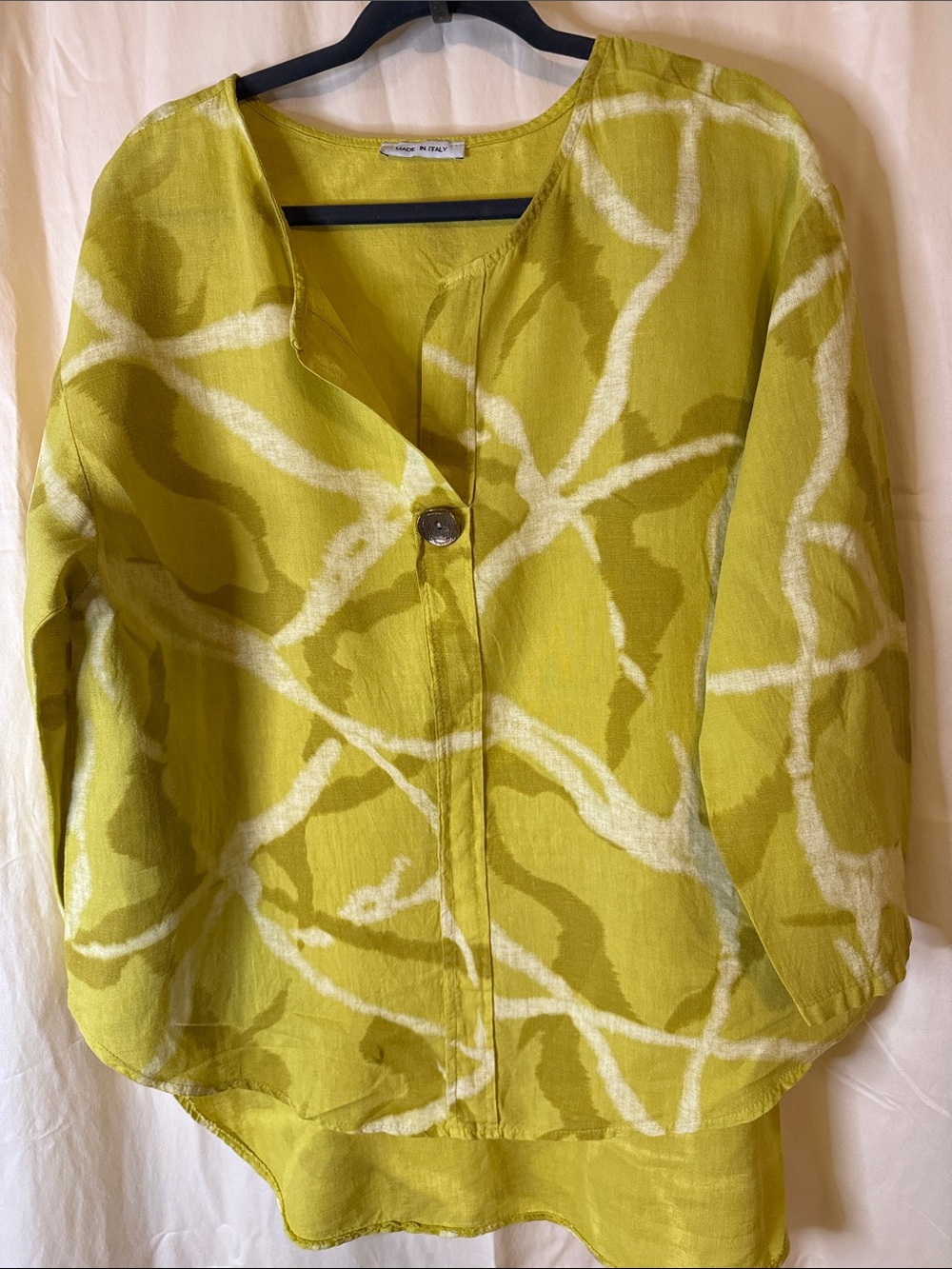 Transparente Lime Green and White Abstract Tunic Top